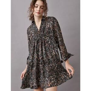Anthropologie Maeve Women's Size XS Black Printed Phoebe Tunic Mini Dress